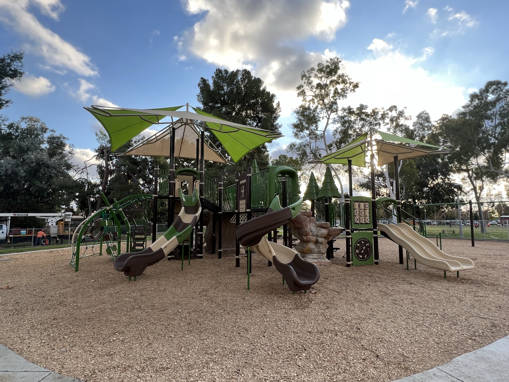 Fullerton playground installation at Acacia Park, showcasing modern play structures for children ages 5-12