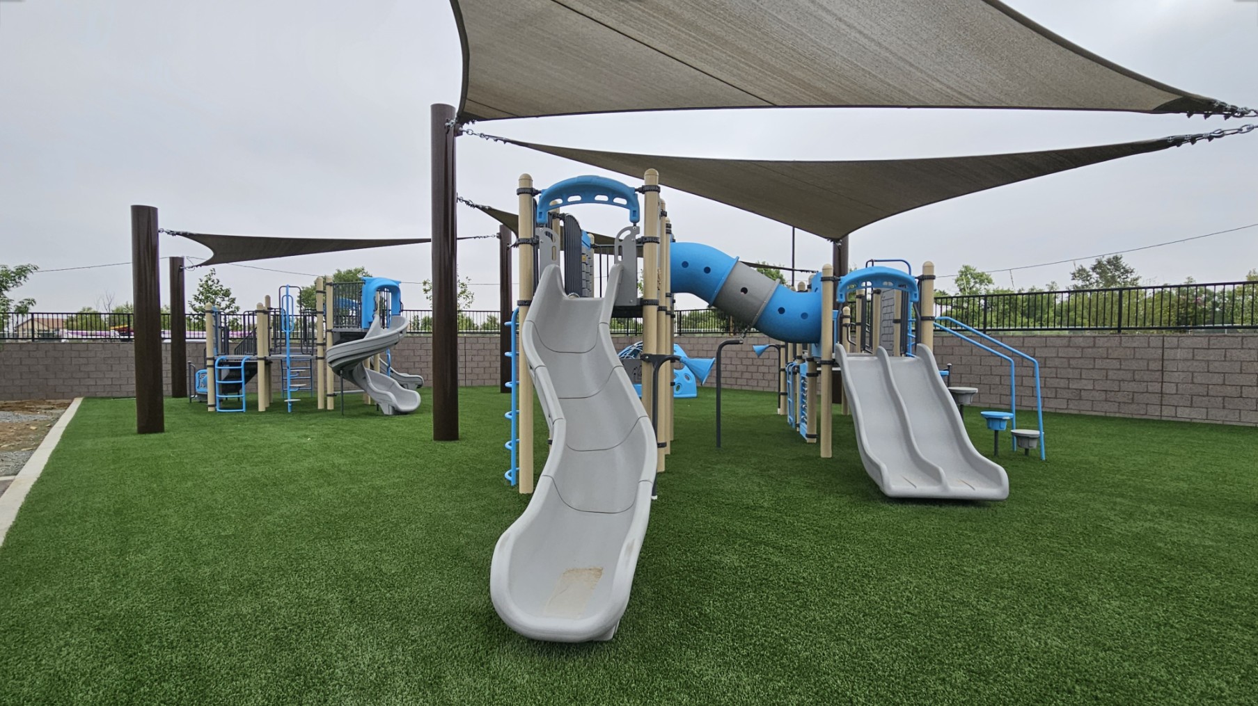 Overview of the preschool and kindergarten playgrounds at Granite Hills TK-8 school, part of a complete school playground installation