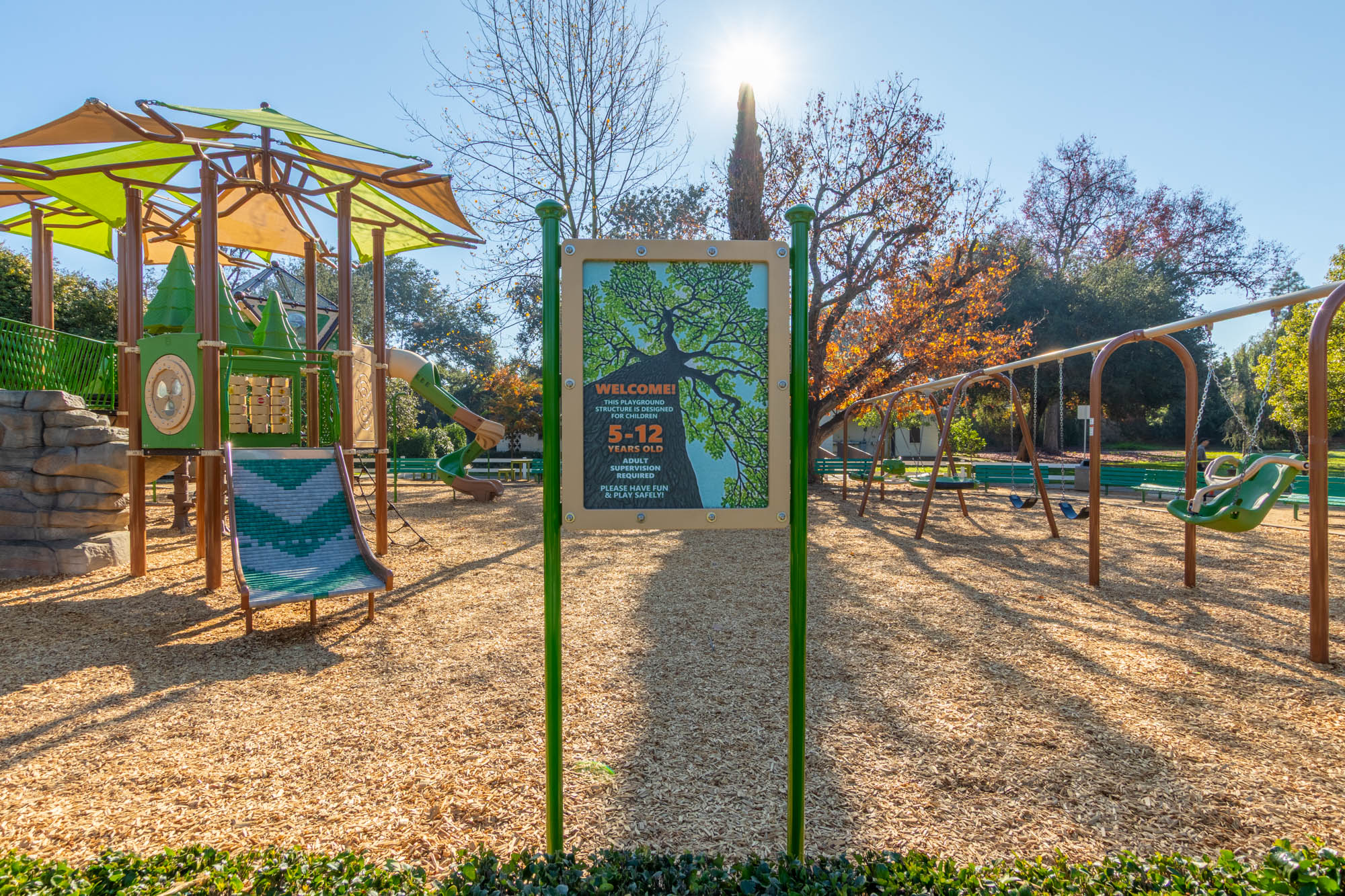 Custom playground sign installed at Lacy Park in San Marino as part of the playground project